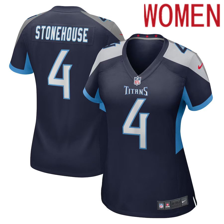 Women Tennessee Titans 4 Ryan Stonehouse Nike Navy Game Player NFL Jersey